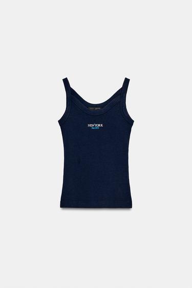 RIBBED SLOGAN T-SHIRT - Blue by Zara