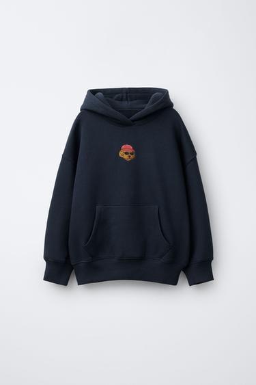 EMBROIDERED DOG HOODIE - Navy blue by Zara