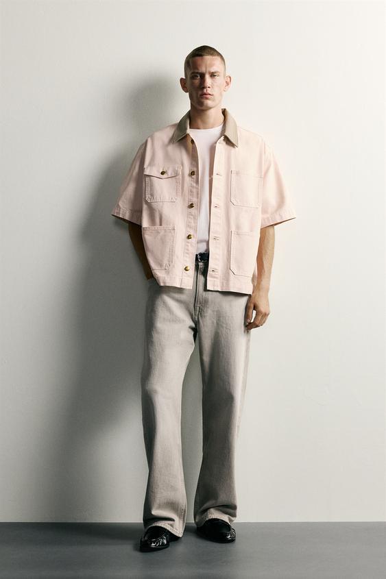 CONTRAST COLLAR SHORT SLEEVE OVERSHIRT - Pink by Zara - Image 0