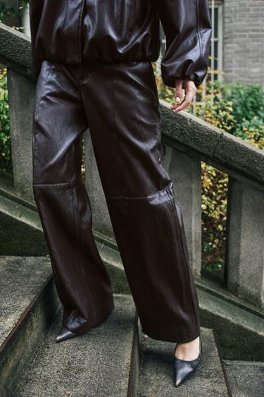 FAUX LEATHER STRAIGHT TROUSERS - Brown by Zara