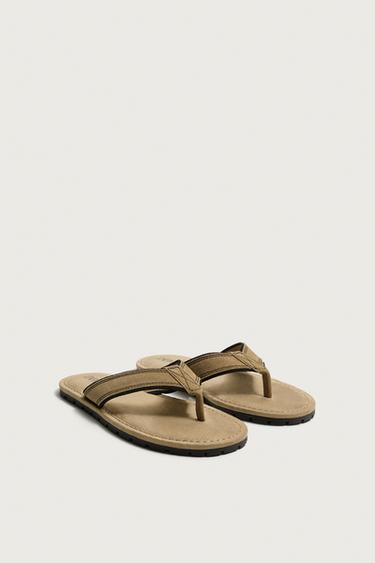 LEATHER STRAPPY SANDALS - Beige by Zara
