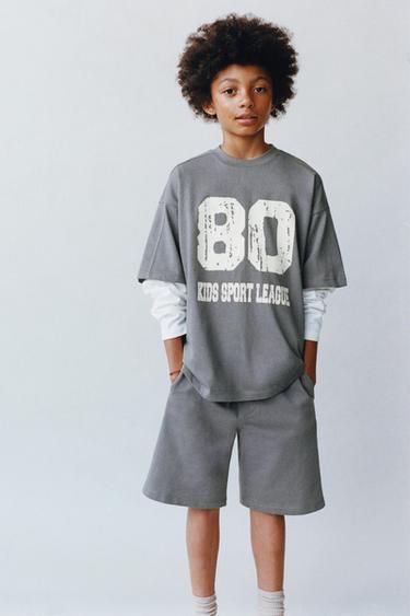 SLOGAN PRINT T-SHIRT AND BERMUDA SHORTS SET - Grey by Zara