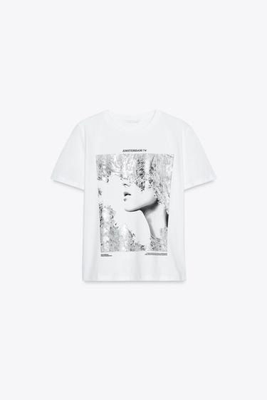 T-SHIRT WITH METALLIC PRINT - Silver by Zara