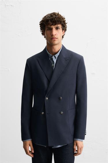 DOUBLE-BREASTED WOOL BLEND BLAZER - Navy blue by Zara