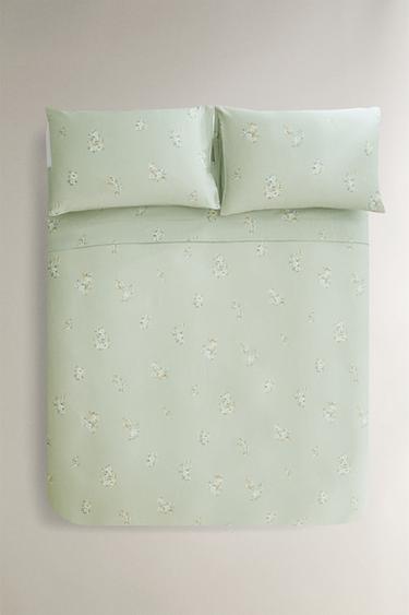 SATEEN WILD FLOWER DUVET COVER - Green by Zara