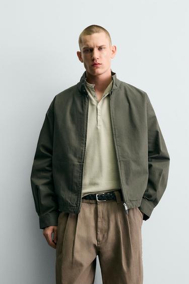 CROPPED FIT ZIP-UP JACKET - Khaki by Zara