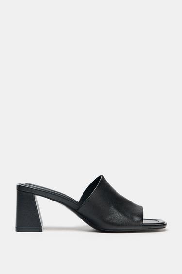 LEATHER BLOCK HEEL MULES - Black by Zara