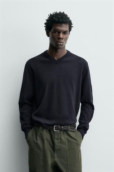 COTTON BLEND JUMPER - Navy blue by Zara