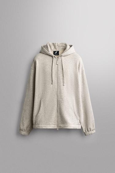 COTTON ZIP-UP HOODIE - Grey marl by Zara