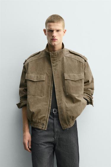 SUEDE LEATHER JACKET - Beige by Zara