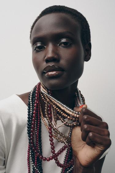 PACK OF 2 MULTI-BEAD NECKLACES - Burgundy by Zara