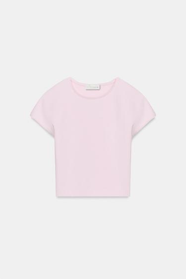 POLKA DOT CROPPED SHORT SLEEVE T-SHIRT - Chalk pink by Zara
