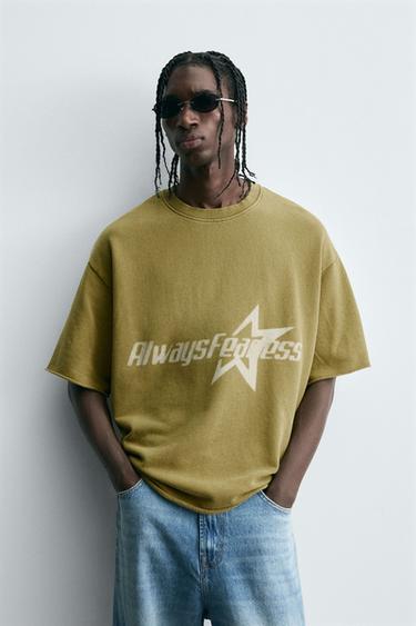 WASHED PRINTED SLOGAN SWEATSHIRT - Blue green by Zara