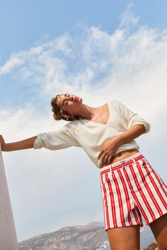 STRIPED MOM FIT SHORTS - Red Stripe by Zara - Image 0