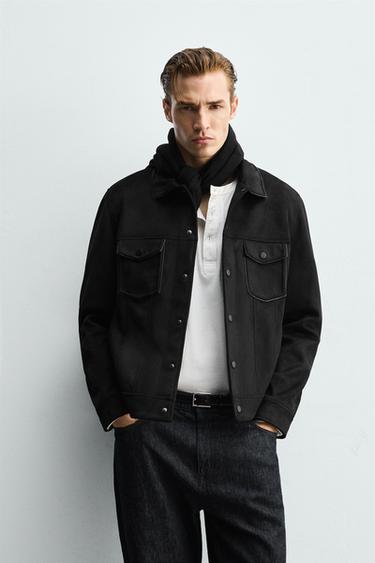 FAUX SUEDE REGULAR FIT JACKET - Black by Zara