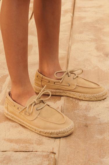 SPLIT SUEDE JUTE DECK SHOES - Sand Brown by Zara