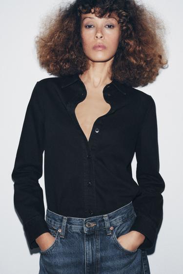 ZW COLLECTION SLIM DENIM SHIRT - Black by Zara