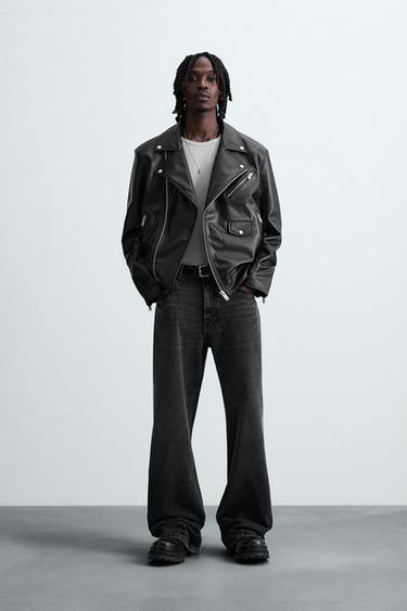 LEATHER EFFECT BIKER JACKET - Black by Zara
