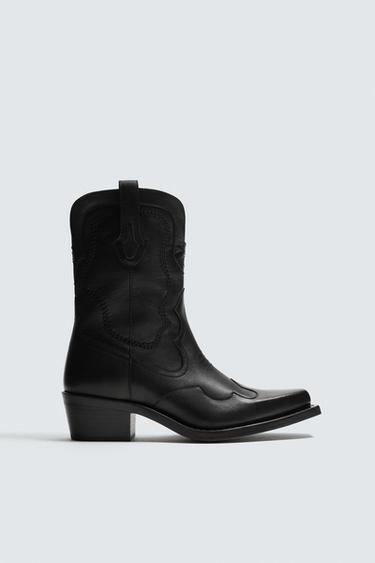 COWBOY LEATHER BOOTS - Black by Zara