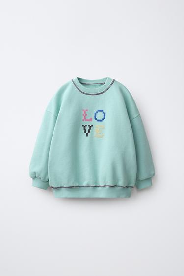 EMBROIDERED SLOGAN SWEATSHIRT - Turquoise by Zara