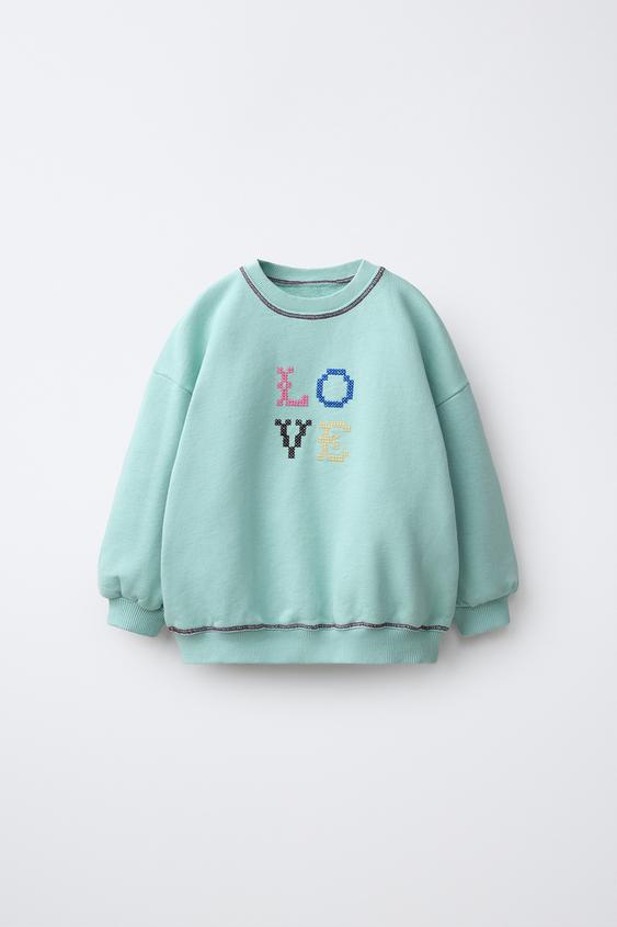 EMBROIDERED SLOGAN SWEATSHIRT - Turquoise by Zara - Image 0