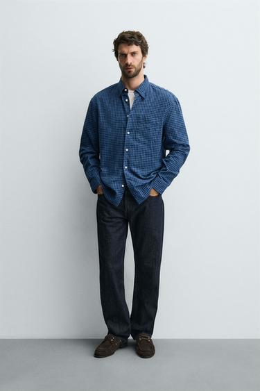 CHECKED FLANNEL SHIRT - Blue by Zara