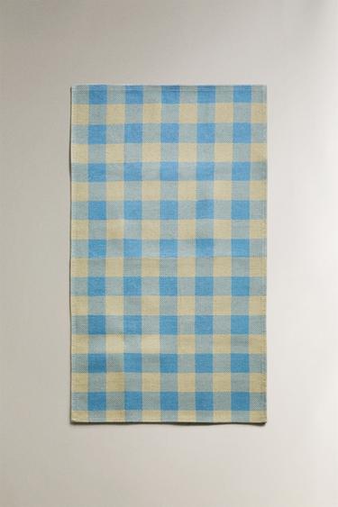 COTTON RUG WITH SQUARES - Blue by Zara - Image 0
