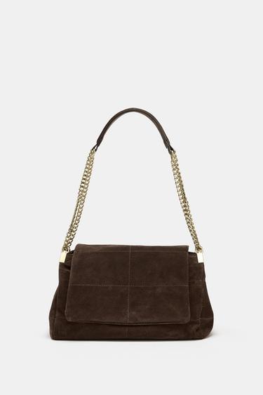 SPLIT SUEDE LEATHER SHOULDER BAG - Chocolate by Zara