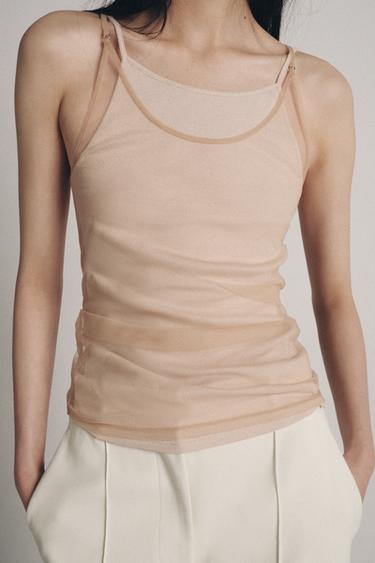 DOUBLE-EFFECT TULLE HALTER TOP - Beige-pink by Zara