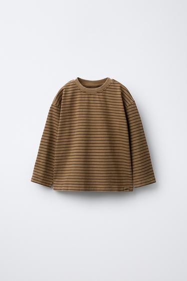 STRIPED LOGO T-SHIRT - Light brown by Zara