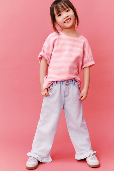 STRIPED T-SHIRT WITH FLOWER PATCH - Pink marl by Zara