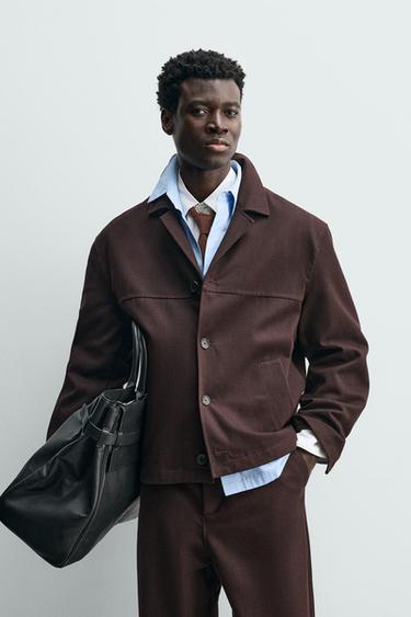 TEXTURED TWILL OVERSHIRT - Maroon by Zara