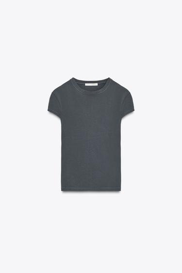 SLIM FIT SHORT SLEEVE T-SHIRT - Charcoal grey by Zara