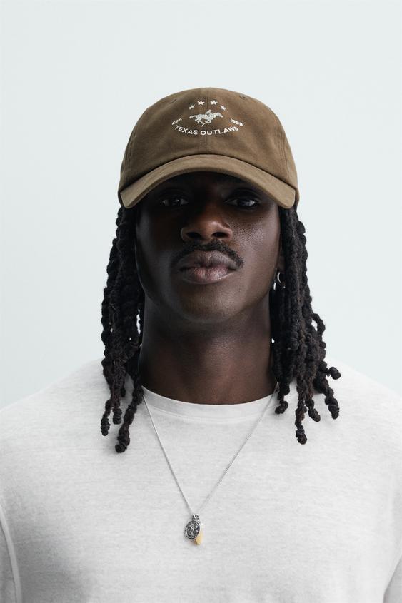 CONTRAST EMBROIDERED CAP - Brown by Zara - Image 0
