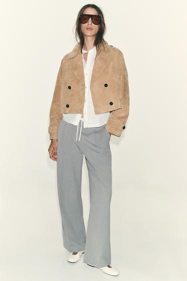 WIDE-LEG TROUSERS WITH DOUBLE WAISTBAND - Grey by Zara