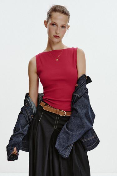 RIBBED TOP - Fuchsia by Zara