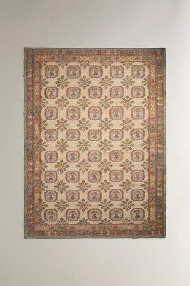 FLORAL PRINT JUTE RUG - Pink by Zara