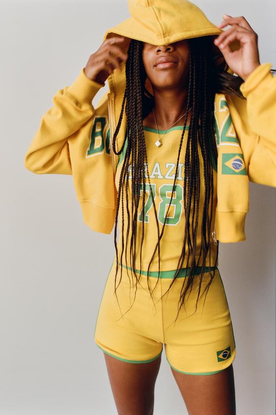 BRASIL CROPPED ZIP-UP HOODIE - Yellow by Zara - Image 0