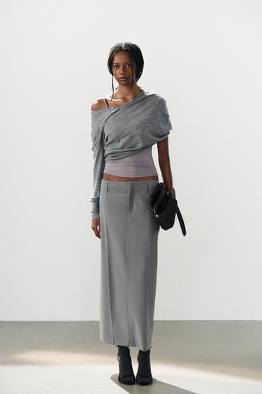 MIDI SKIRT WITH BELT LOOPS - Light grey by Zara