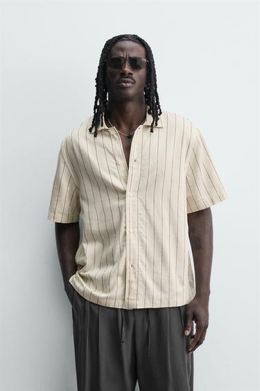 STRIPED FLOWING SHIRT - Ecru by Zara