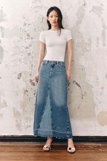 Z1975 COMBINED DENIM MIDI SKIRT - Mid-blue by Zara