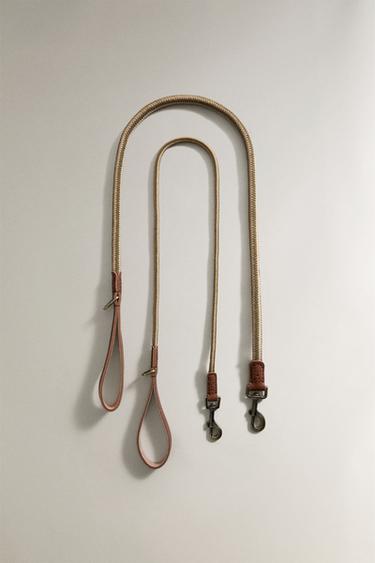 LEATHER AND ROPE DOG LEAD - Green by Zara