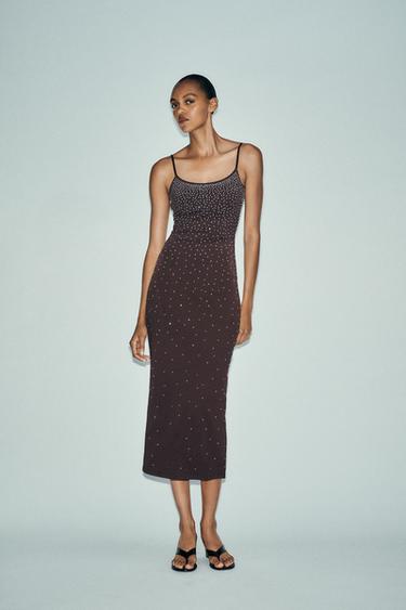 RHINESTONE POLYAMIDE DRESS - Brown by Zara