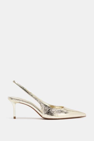 METALLIC-EFFECT SLINGBACK HEELS - Gold by Zara