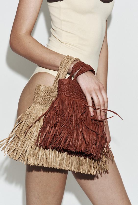 MINI HANDBAG WITH FRINGING - Burgundy Red by Zara - Image 0