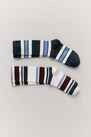 2-PACK OF LONG STRIPED SOCKS - Blue/White by Zara