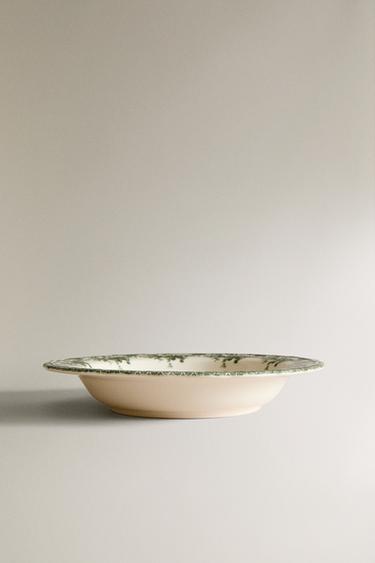 FLORAL EARTHENWARE SOUP PLATE - Dark olive by Zara