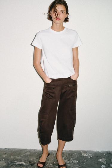 CARGO CAPRI TROUSERS - Brown by Zara