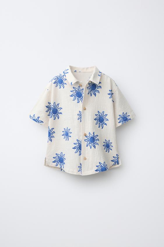 SUN PRINT SHIRT - Ecru / Blue by Zara - Image 0