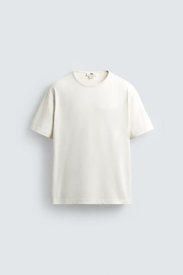 HEAVYWEIGHT RIBBED TRIM T-SHIRT - Oyster-white by Zara